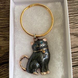 Black Cat Keychain Purse Charm with Gold Accents